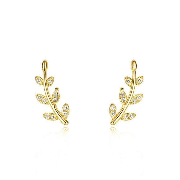 New 18k Gold Over Silver Sim. Diamonds Branch Studs - Picture 2 of 4